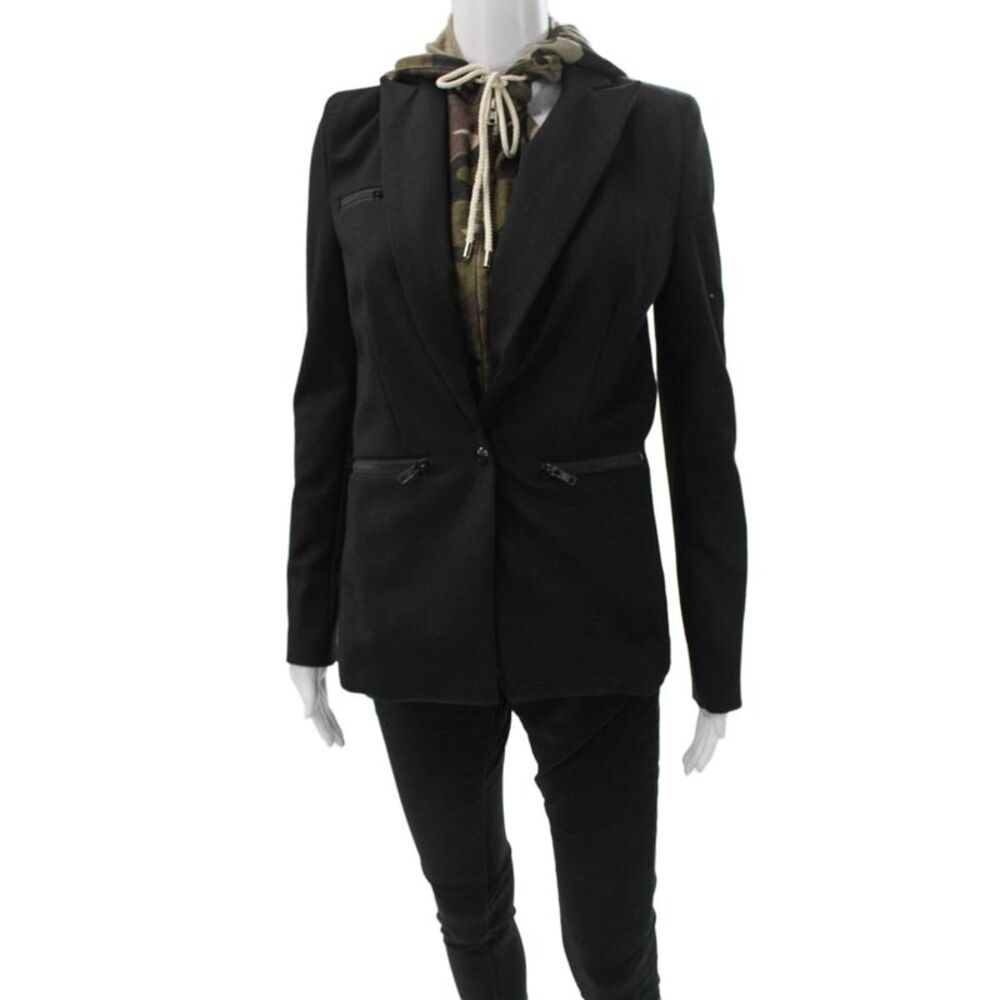Central Park West Womens Basic Jacket Black Camouflage LongSleeve Size XS